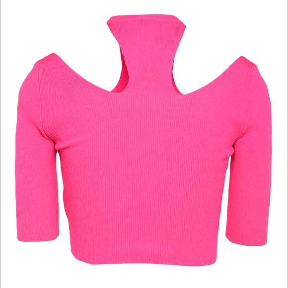 GCDS Cut Out Cropped Knit Top in Pink - Picture 2 of 5